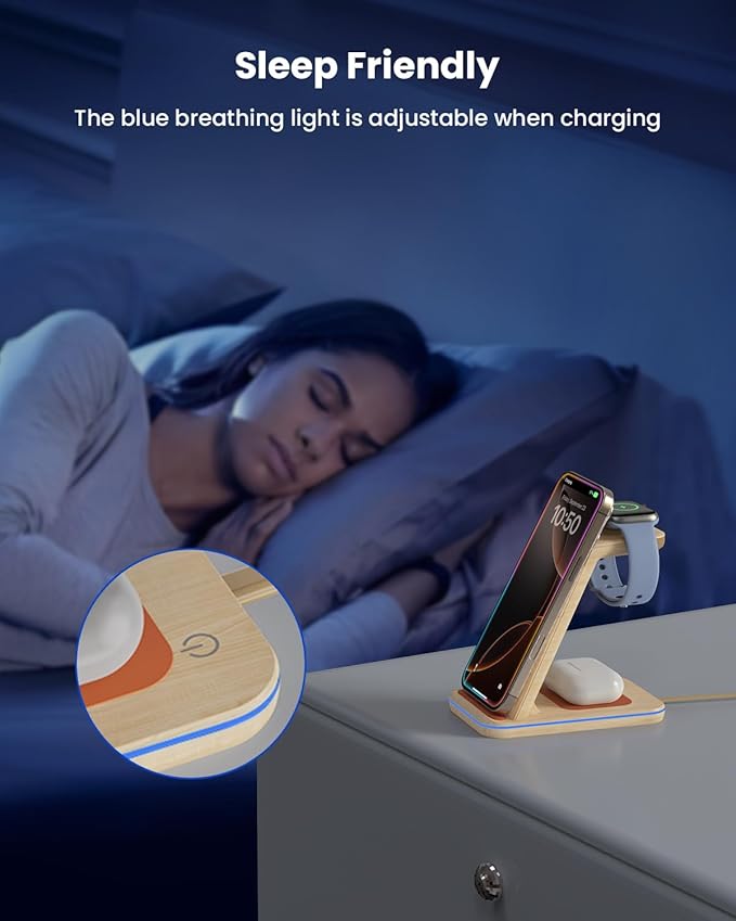 3 in 1 Wireless Charging, Wireless Charger Stand for Multiple Apple Devices, Wireless Charger for iPhone 17 16 15 14 13 12 11 Pro Max XS XR 8, Apple Watch 11 9 8 7 6 SE 5 4 3 2, AirPods 3/2/Pro