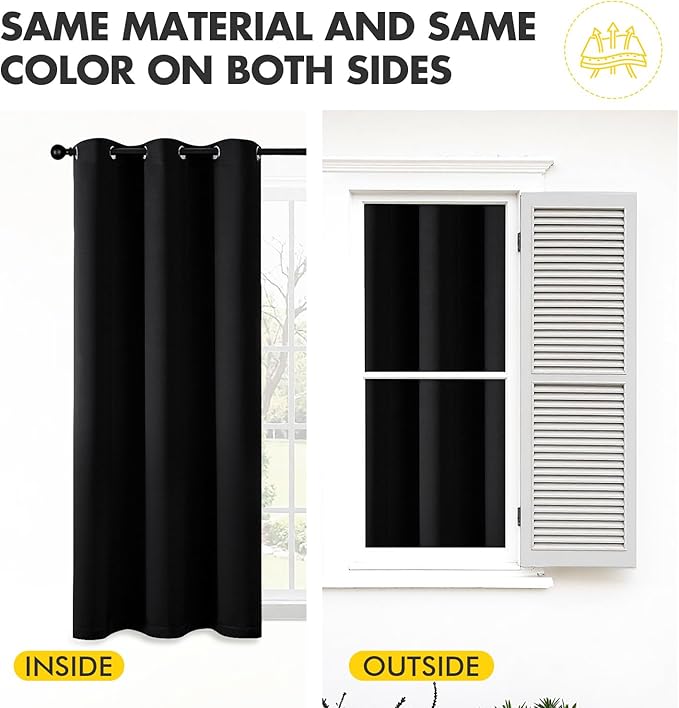 MIULEE Black Blackout Curtains - Bedroom Window Treatment Curtains Thermal Insulated Room Darkening Drapes for Living Room Kitchen Grommet Light Blocking Halloween Drapery 40 x 45 Inches Long 2 Panels