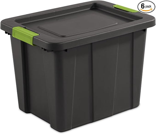 Sterilite 6-Pack Multipurpose Storage Bins with Latching Lids, Heavy Duty Tote Bins, 18 Gallon, Flat Gray – Stackable Plastic Storage Container Tubs