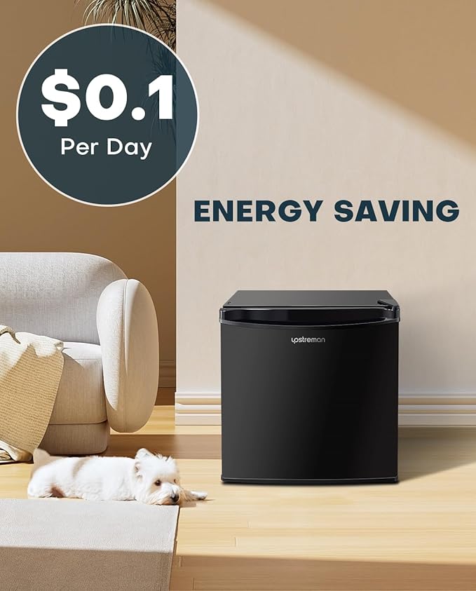 Upstreman 1.7 Cu.ft Mini Fridge with Freezer, Dorm Essentials, Adjustable Thermostat, Energy Saving, Low Noise, Single Door Compact Refrigerator for Dorm, Office, Bedroom, Black-FR17