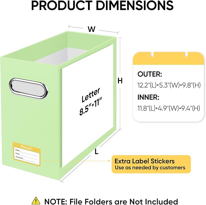 BALEINE File Organizer Box, Cardboard File Folder Organizer with Handle for Letter Size, Portable Collapsible Hanging Filing Box for Home Office Document Storage (4 Pack, Green)