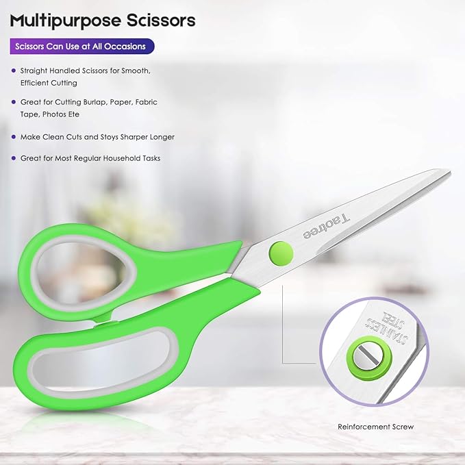 Scissors Bulk 60-Pack, Taotree 8" All Purpose Scissors, Soft Comfort-Grip Stainless Steel Sharp Shears for School Supplies Office Desk Home, Classroom Teacher Sewing Fabric Craft, Right/Left Handed