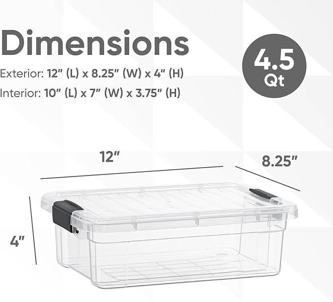 Superio Storage Bins with Lids- 6 Pack, 4.5 Qt Clear Boxes for Organizing, Stackable Plastic Containers- BPA Free, Non-Toxic, Odor Free, Organizer for Home, Office, Dorm