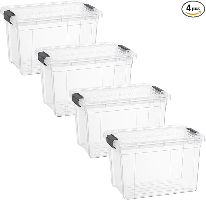 Superio Clear Storage Boxes with Lids, 8.75 Quart Plastic Container Bins for Organizing, Stackable Crates, BPA Free, Non Toxic, Odor Free, Organizers for Home, Office and Dorm, 4 Pack