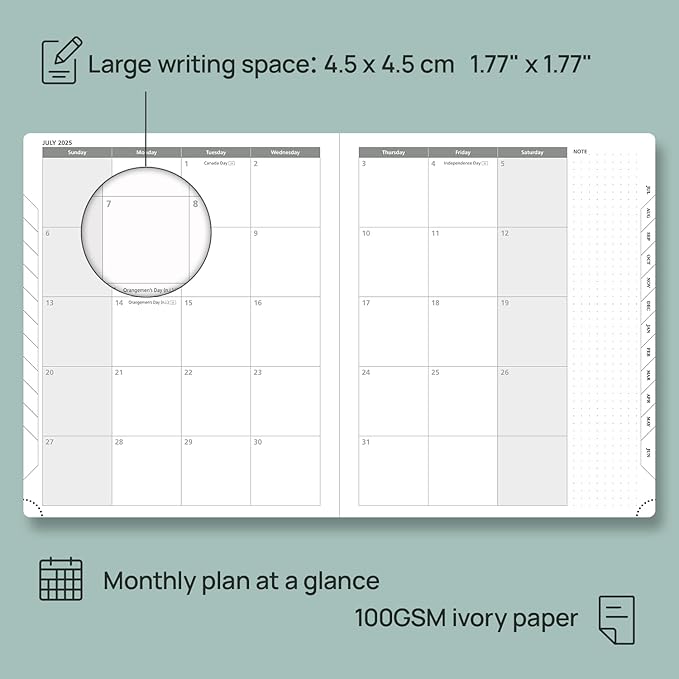 POPRUN Planner 2025-2026 Weekly Notebook (Large 8.5''x 10.5'') Academic Calendar (JUL.25 - JUN.26) Appointment Book with Monthly Tabs, Leather Soft Cover, Inner Pocket, 100 GSM - Pink