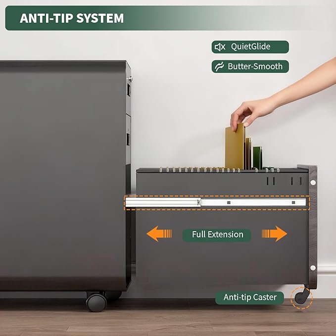 3 Drawer Mobile File Cabinet Under Desk with Lock,Metal Small Rolling Filing Cabinet Storage for Home Office,Steel Cabinets on Wheels, Fully Assembled, Gray Wood Grain