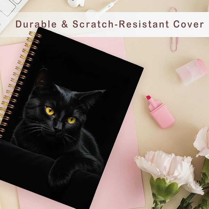 Lacama Cat Notebook Cat Journal, Black Cat Spiral Journal Notebook, Gifts for Cat Lovers, Trendy Cat Notebooks for School and Office Supplies, Cat Stationary 5.5x8.3