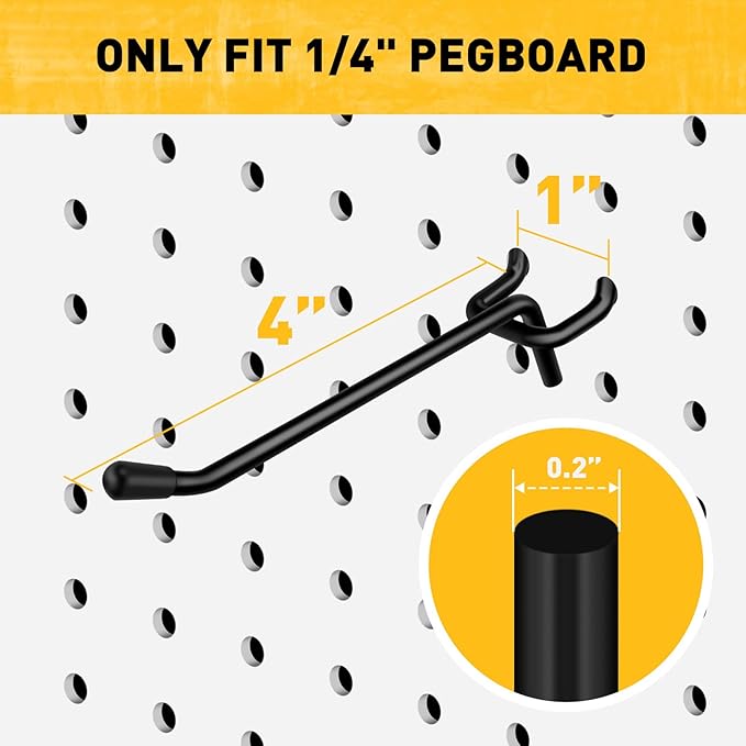 ELEAD 60-Piece 4 Inch Extra Thick Pegboard Hooks, Heavy Duty Peg Board Organizer Accessories, Peg Board Tool Hangers Fit for 1/4" Pegboard Hanging Tools Garage, Workshop, and Craft Storage