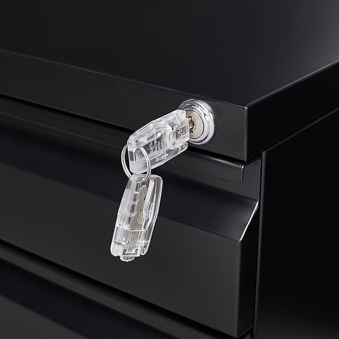 3-Drawer Lockable Mobile File Cabinet – Metal A4/Letter/Legal Size Storage for Home/Office, Pre-Assembled, Space-Saving Under-Desk Cabinet with Wheels (Black)