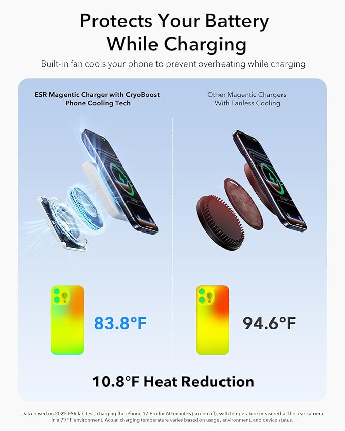ESR for 3 in 1 Charging Station, Qi2.2 Certified 25W MagSafe Charger Stand with CryoBoost, Phone-Cooling Fast Charging Station, for iPhone 17/16 with iOS 26, AirPods, Apple Watch, White