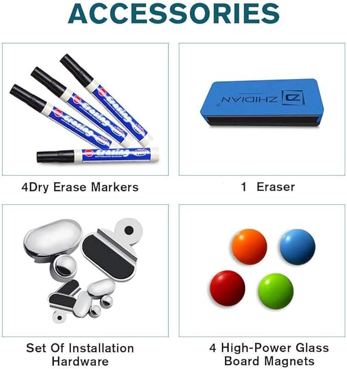 2-in-1 Magnetic Glass White Board 60'' x 48'' Extra Large Splicing Tempered Glass Whiteboard, 4' x 5' Frameless Big Glass Dry Erase White Board for Wall, Office, Home