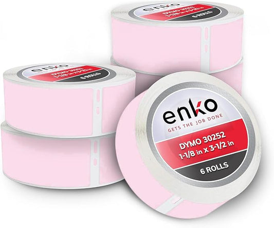 enKo [6 Rolls, 2100 Labels] Address, Shipping & Barcode Labels 30252 - Pink (1-1/8" x 3-1/2") Compatible for Dymo LabelWriter