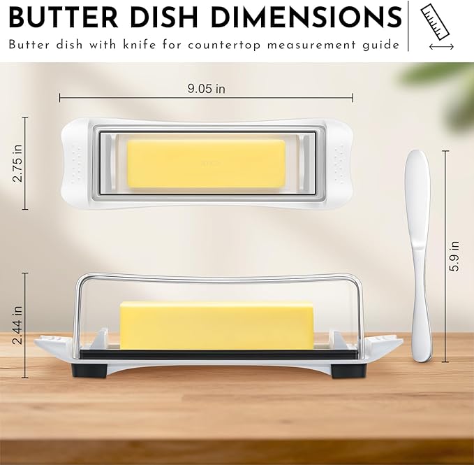 Butter Disher with Lid, IKOCO Butter Keeper Container for Refrigerator and Countertop Use with Butter Knife, White