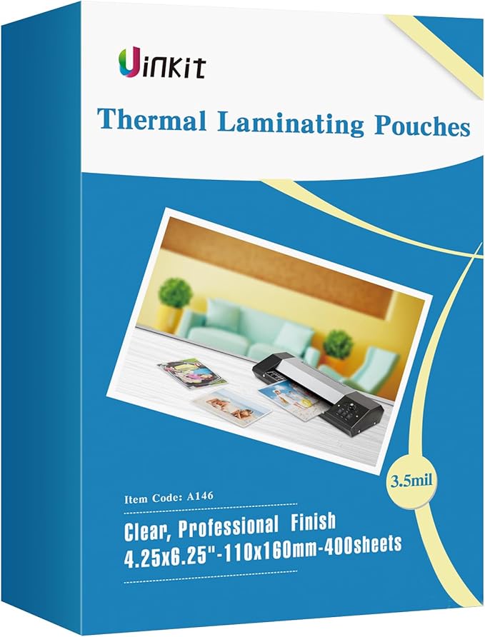 Uinkit 400 Pack Thermal Laminating Pouches 4x6 Inches 3.5Mil Thickness Laminating Sheets for Sealed Photo Business Card,4.25x6.25 Lamination Sheets Paper for Laminator Round Corner