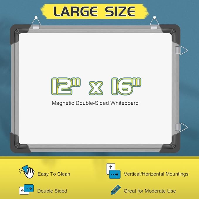 2 Pcs Dry Erase Calendar Whiteboard for Wall, Polegas 16" X 12" Magnetic White Board Board, Small Wall Monthly Double Sided Boards Student, Home, Office (White)