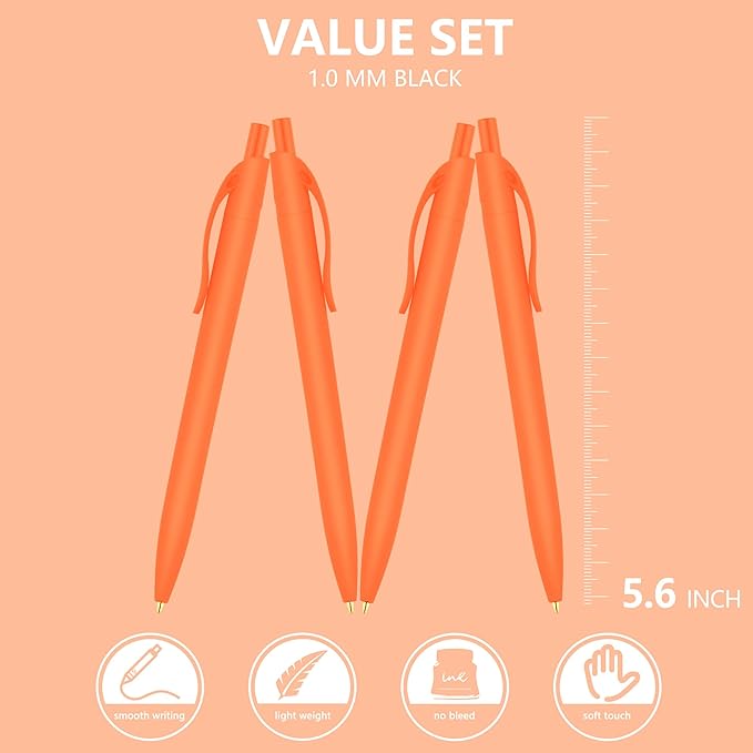 deegtran Pens Bulk, 200 Pack No Bleed Orange Barrel Click Pens, Wholesale Retractable Ballpoint Pens, Pen Medium Point, Smooth Ink Pens, 1.0MM Black Ink