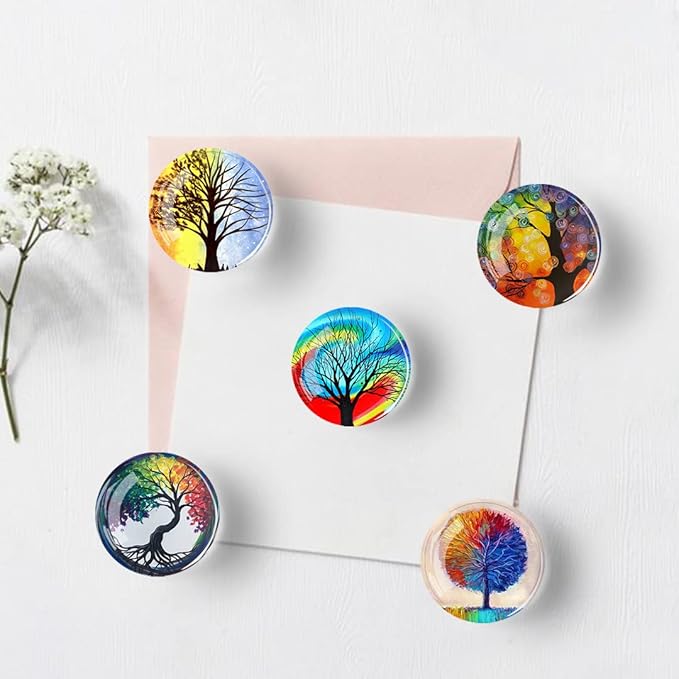 12Pcs Glass Refrigerator Magnet Fridge Sticker，Life Tree Crystal Fridge Magnets Decoration for Crafts,Strong Fridge Magnets for Kitchen, School,Office Whiteboard, Cabinet and Dishwasher (Life Tree)