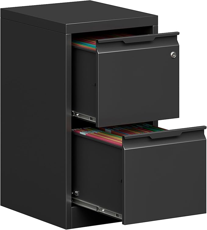 Metal Filing Cabinet With Lock, Vertical 2 Drawer Cabinet for Home Office/Legal/Letter/A4, Lockable for Hanging Files - Assembly Required/Black