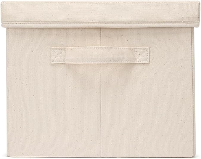Foldable Storage Bins with Lids Cotton Canvas Rectangular Storage Box Ideal for Organization Lightweight and Durable (XL)