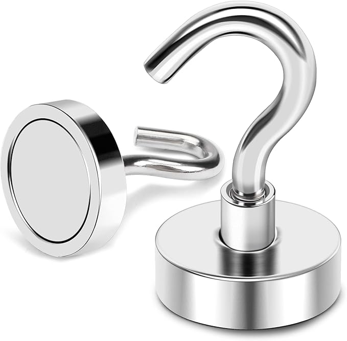 MIKEDE Magnetic Hooks Heavy Duty, 50 Lbs Magnet with Hooks for Cruise Cabins, Strong Magnets Neodymium for Hanging, Magnetic Wall Hooks for Refrigerator, Locker Decoration, Workplace -10Pack
