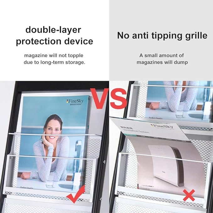 floor standing magazine rack Brochure Display Stand with 4 wheels and 6 layers for reception rooms or offices