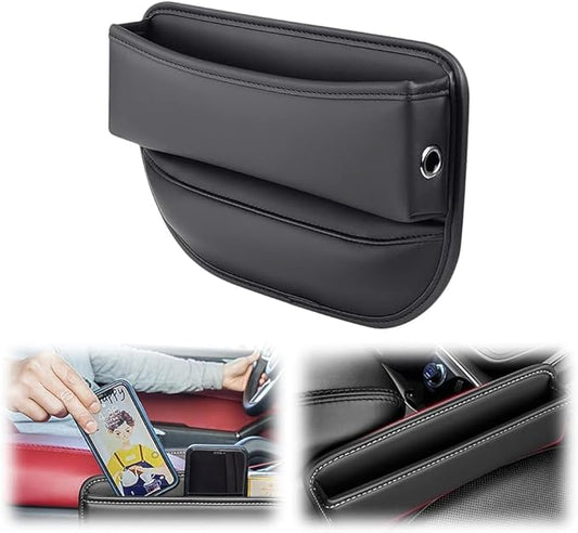 Car Seat Gap Filler Organizer - Universal Drop-Proof Storage Insert with Non-Slip Base, Premium PU Leather Car Seat Organizer for Phone, Purse, Keys (Black)