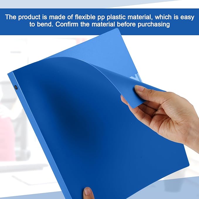 Henoyso 8 Pcs 3 Ring Binder 1/2'' Round Fits Letter Size 8. 5'' x 11'' Paper Plastic Flexible Binder Holds 100 Sheets with 1 Pockets Versatile Organizer for Office Home School (Blue)