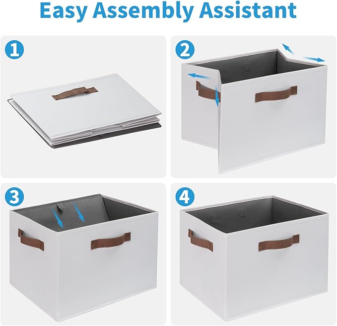 GhvyenntteS Large Fabric Storage Bins with 3 Handles, 15x11x9.6 Inch Storage Baskets for Shelves, Foldable Closet Storage Bins for Shelves, Closet Organizers and Storage Boxes, White