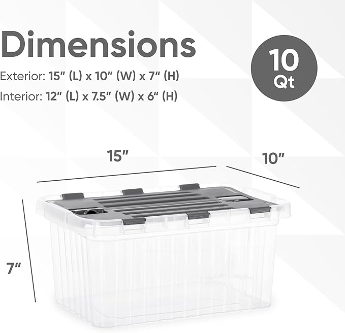 Superio Storage Bins with Lids, Clear Plastic Containers for Organizing, Stackable Totes, BPA Free, Odor Free, Organizer Boxes for Home, and Dorm, 10.5 Quart (4 Pack, 15"x10"x7")