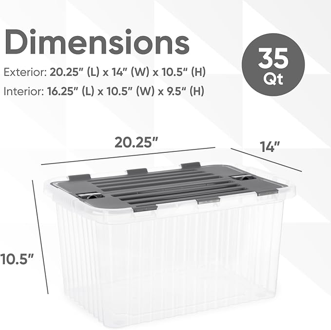 Superio Storage Bins with Lids- Clear Boxes for Organizing, Stackable Plastic Containers- BPA Free, Non-Toxic, Odor Free, Organizer for Home, Office, Dorm (6 Pack, 20.25"x14"x10.5")