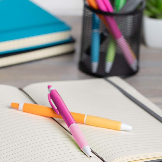 Simply Genius 100 Pack Bulk Office Pens, Retractable Ballpoint Pens in Black Ink, Ideal for Schools, Notebooks, Journals, and Pink Office Supplies (Pink, 100pcs)