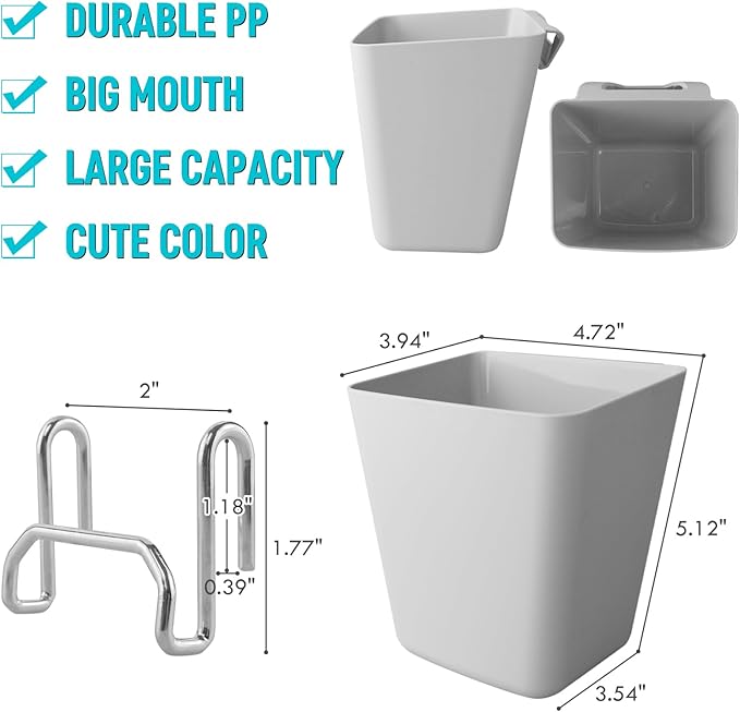 G.CORE Large Grid Wall Bins - 6Pack Gray Gridwall Accessories Hanging Cups with Back Hooks - Plastic Grid Wall Panels Organizers Wire Shelves Holders for Garage Garden Craft Office Tools Storage