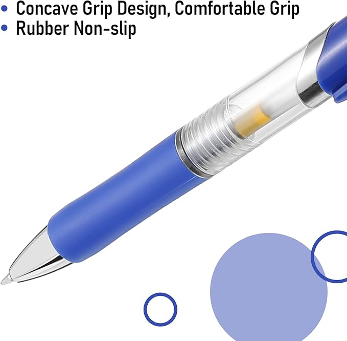 Spakon 200 Pieces Gel Pens Bulk Retractable Ink Ballpoint Pen Bulk Rolling Ball Medium Point 0.5mm Ballpoints with Soft Grip for Journal Writing Office Home(Blue)