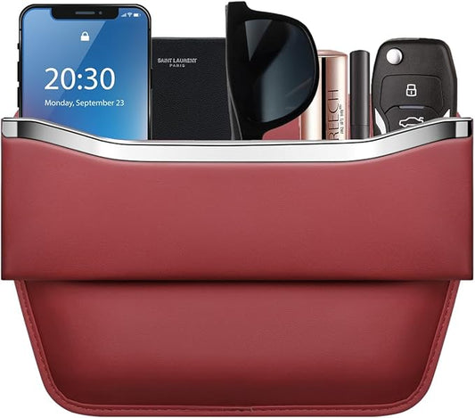 HOLDCY Car Seat Gap Filler Organizer - Leather Console Side Pocket Seat Storage - Stylish and Practical Car Accessories for Cars,SUV,Truck (Red - 1 Pack)