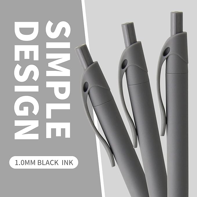 deegtran Pens Bulk, 50 Pack No Bleed Grey Barrel Click Pens, Wholesale Retractable Ballpoint Pens, Pen Medium Point, Smooth black Ink Pen, 1.0MM
