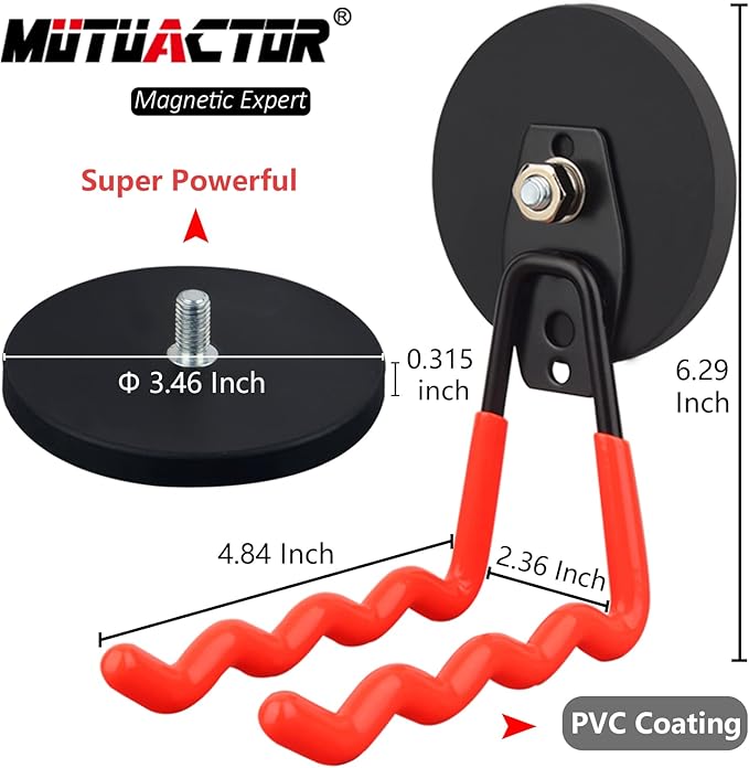 MUTUACTOR 2Packs Large Capability Heavy Duty Magnetic Hooks, Strong Magnet Hooks for Hanging Power Tools, Grill Utensils, Impact Drivers