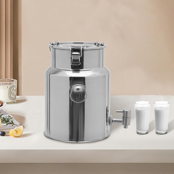Beverage Dispenser & Stainless Steel Milk Can, 10L/2.64Gal 304 Stainless Steel Drink Dispenser with Spigot and Locking Lid, Multi-Purpose Portable Container for Milk Wine Oil Juice and Party Serving