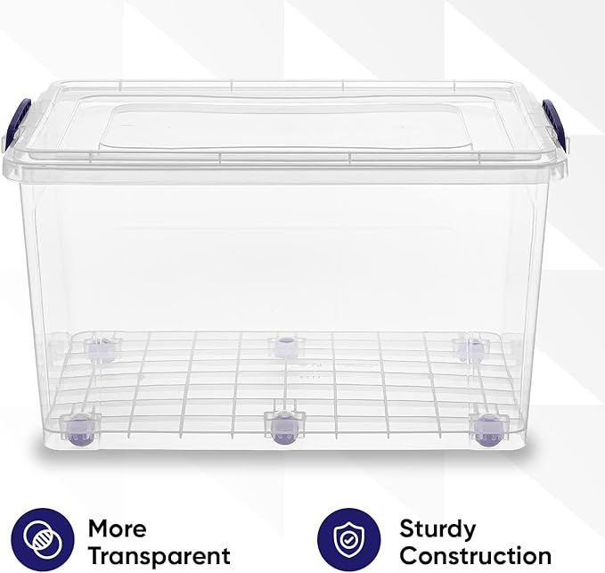 Superio Storage Bins with Lids- Clear Boxes for Organizing, Stackable Plastic Containers- BPA Free, Non-Toxic, Odor Free, Organizer for Home, Office, Dorm (8 Pack, 44 Qt (Wheeled))