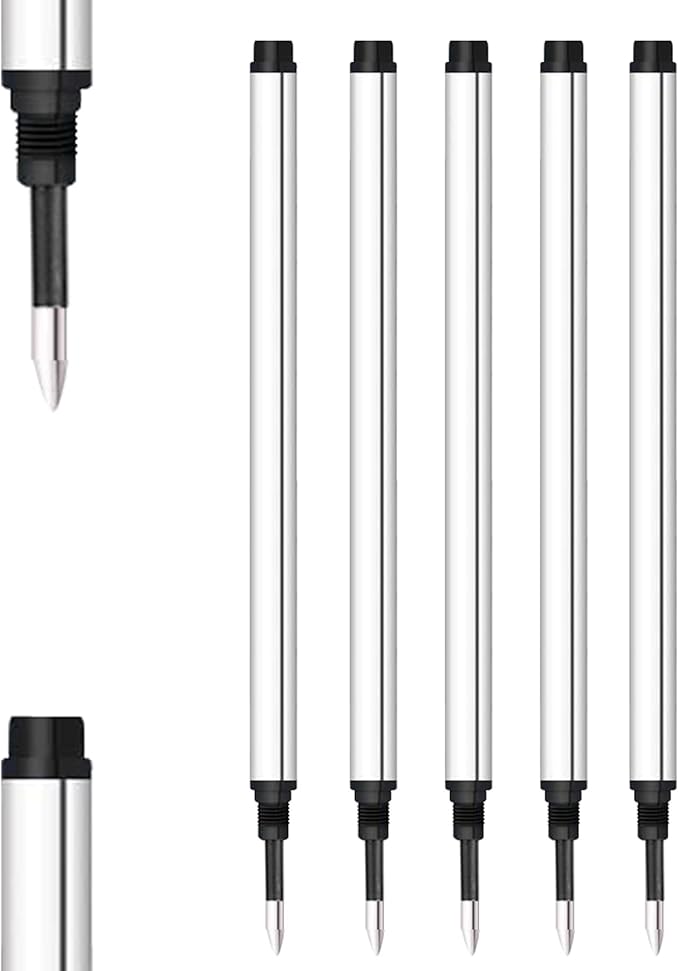 DunBong Spiral Refill, Replaceable Gel Ink Rollerball Refills 5 Pack, 0.5mm Medium Point, Threaded Rolling Ball Refills (Red)