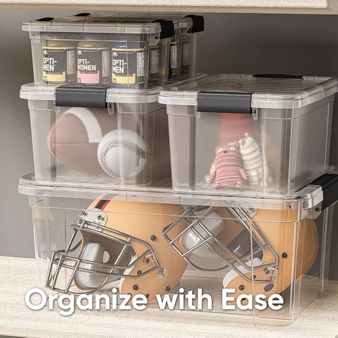 Superio Storage Bins with Lids, Clear Plastic Containers for Organizing, Stackable Totes, BPA Free, Odor Free, Organizer Boxes for Home, and Dorm (8 Pack, 22.75 Qt)