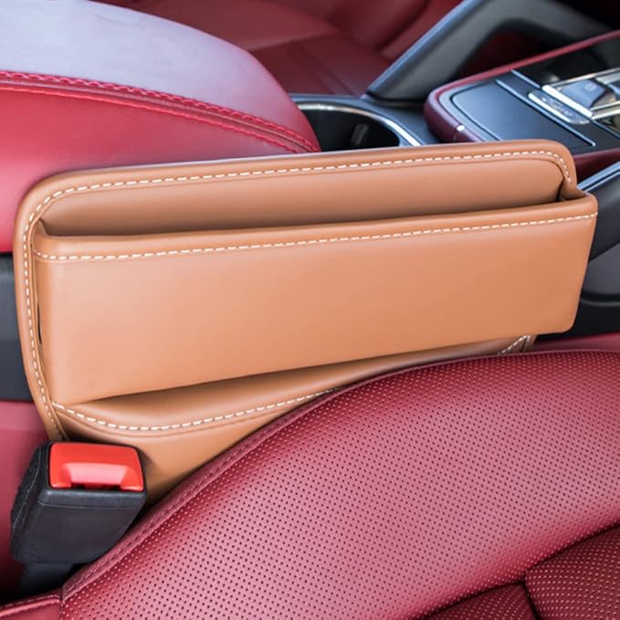 Riloer Car Organizers for Gap Leather Waterproof Car Seat Gap Fillers for Cars, Suvs, Trucks, Front Seat Gap Fillers for Phones, Keys, Cards, Glasses, Beige