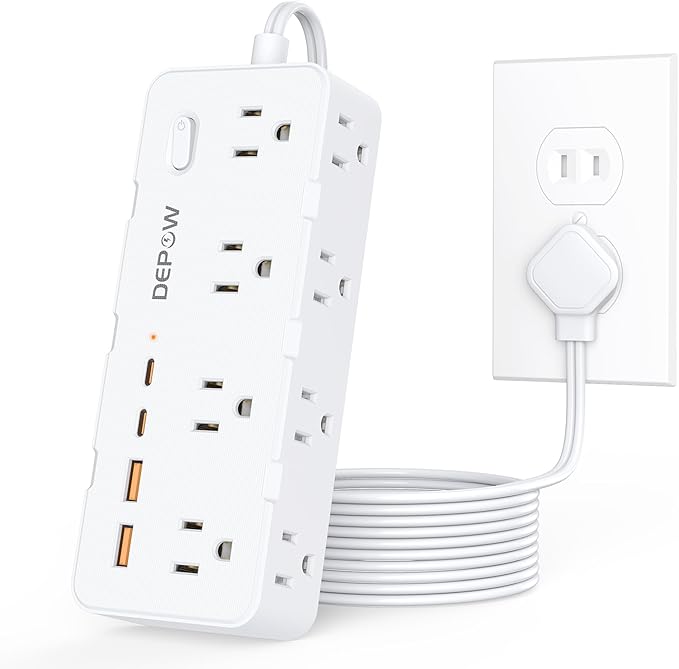 2 Prong Power Strip, 2 to 3 Prong Outlet Adapter with 8 AC & 4 USB Ports (2 USB C), 5FT Extension Cord, 1700J Two Prong Surge Protector, Wall Mountable, Ideal for Old House Non-Grounded Outlets