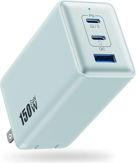 150W USB C Charger Block,GaN III Compact Foldable Wall Charger 3 Port Fast Charging Station,PD QC PPS Portable USB C Hub 100W Laptop Adapter for MacBook Pro/Air,iPad,iPhone 17/Pro,Galaxy S24,Dell etc