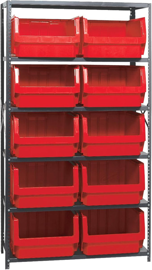 Quantum Storage Systems MSU-543RD Solid Heavy Duty 6 Shelves 10 MAGNUM Red Bins 75" H x 42" W x 18" D
