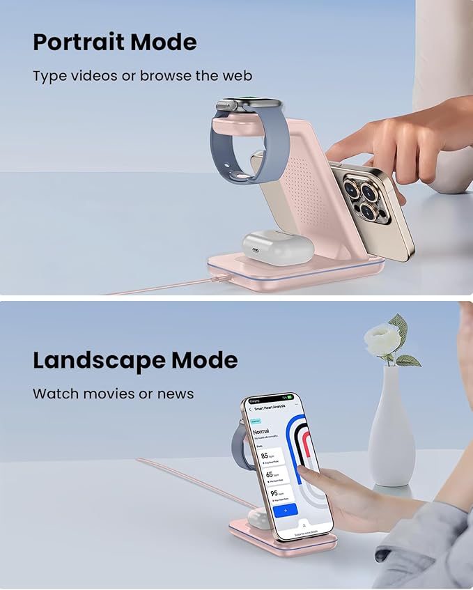 3 in 1 Wireless Charging, Wireless Charger Stand for Multiple Apple Devices, Wireless Charger for iPhone 17 16 15 14 13 12 11 Pro Max XS XR 8, Apple Watch 11 9 8 7 6 SE 5 4 3 2, AirPods 3/2/Pro