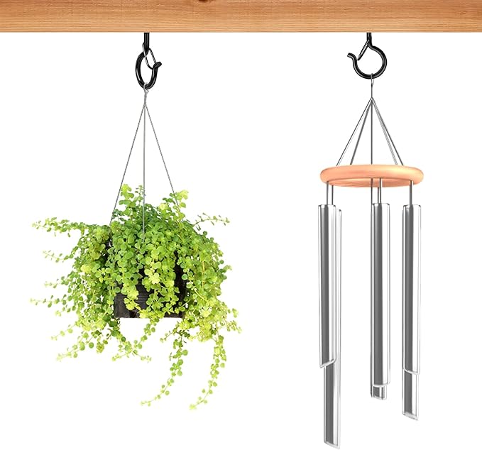 48 PCS Q-Hanger Hooks, Screw Hooks for Outdoor String Lights, Safety Buckle Design Cup Eye Hook for Hanging Christmas Lights, Plants, Wind Chimes, Mounted on Wall Ceiling, Include 1 Wing Nut Driver