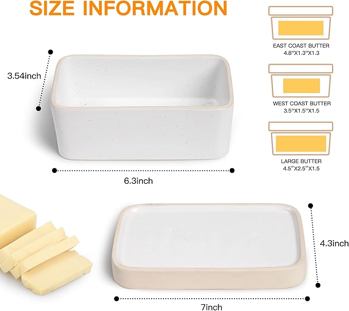 Ceramic Butter Dish with Lid，Large Butter Dish for Countertop, double-sided usable design，Suitable for fresh spreadable butter, butter container holder for kitchen and home decor.