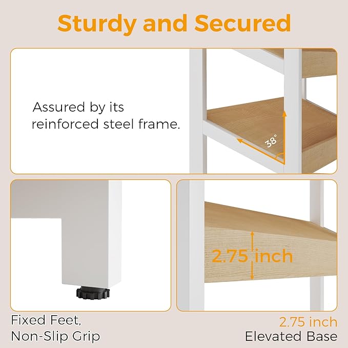 6-Tier Floor Standing Magazine Rack, Modern Literature Display Stand, Heavy Duty Steel Display Shelf with 38° Slant & 2.75" Lip, for Office/Airport/Bookstore/Library, 39"L x 12"W x 71"H (White)