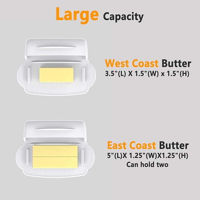 Butter Dishes with Lid for Countertop Refrigerator, Plastic Butter Dish Flip Top Lid Butter Container with Spreader, Non-Slip Bottom Butter Holder Keeper (White)