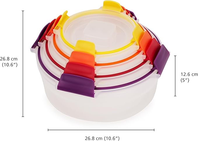 Joseph Joseph Nest Lock 8-piece Plastic BPA Free Round Food Storage Container Set with Lockable Airtight Leakproof Lids - Multicolor